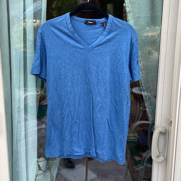 Theory Men's Sky Blue V-Neck Tee - Picture 1 of 3